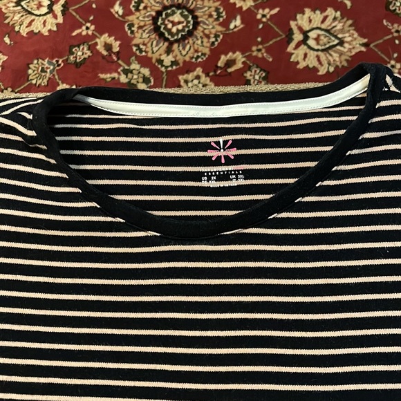 Isaac Mizrahi Black and Tan Stripe 3/4 Sleeve Top Size 2X (TD) - Picture 2 of 4